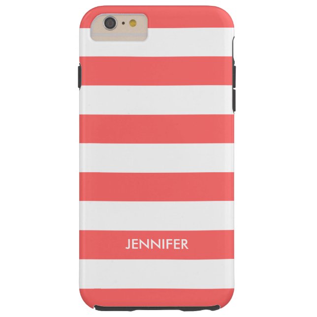 Monogram witte strepen koraal-rode achtergrond Case-Mate iPhone case (Achterkant)