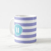 Monogram witte strepen lavender koffiemok (Voorkant links)