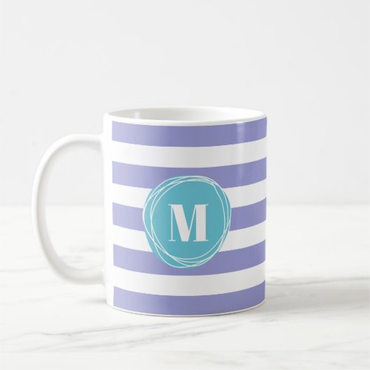 Monogram witte strepen lavender koffiemok (Links)