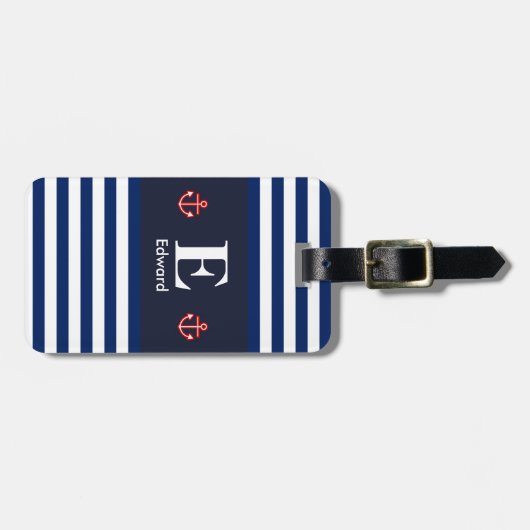 Monogram witte strepes voor de zeemacht bagagelabel (Voorkant horizontaal)