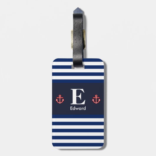 Monogram witte strepes voor de zeemacht bagagelabel (Achterkant verticaal)