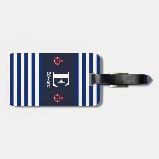 Monogram witte strepes voor de zeemacht bagagelabel (Achterkant horizontaal)