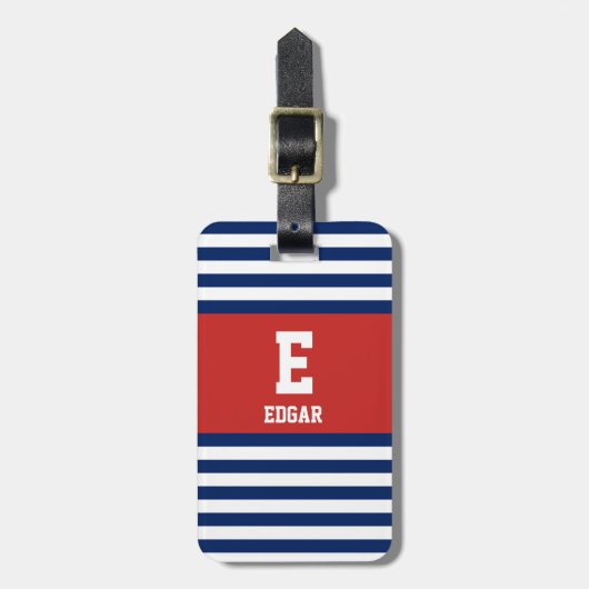 Monogram witte strepes voor de zeemacht bagagelabel (Voorkant verticaal)