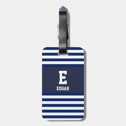 Monogram witte strepes voor de zeemacht bagagelabel (Achterkant verticaal)