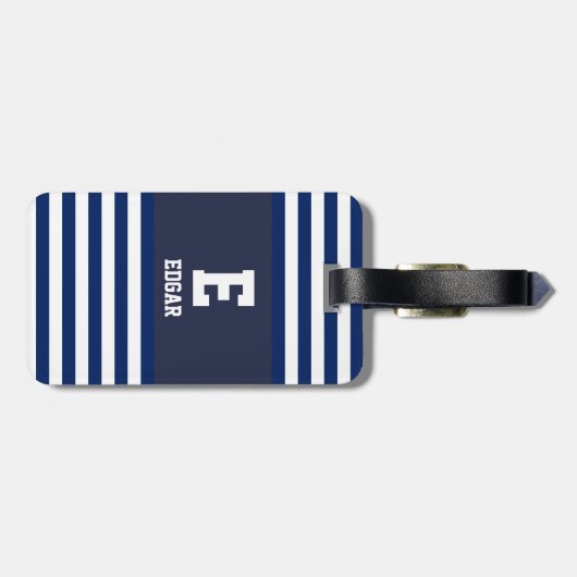 Monogram witte strepes voor de zeemacht bagagelabel (Achterkant horizontaal)