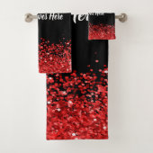 Monogram - Witte tekst op zwart met rode glitter | Bad Handdoek (Insitu)