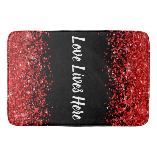 Monogram - Witte tekst op zwart met rode glitter | Badmat (Voorkant)
