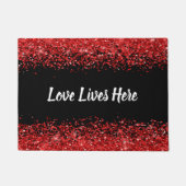 Monogram - Witte tekst op zwart met rode glitter | Deurmat (Voorkant)