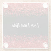 Monogram - Witte tekst op zwart met rode glitter | Glazen Onderzetter (Achterkant)