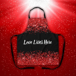 Monogram - Witte tekst op zwart met rode glitter | Schort