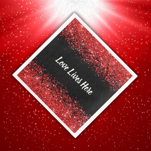 Monogram - Witte tekst op zwart met rode glitter | Servet