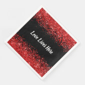 Monogram - Witte tekst op zwart met rode glitter | Servet (Hoek)