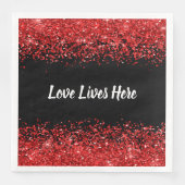 Monogram - Witte tekst op zwart met rode glitter | Servet (Voorkant)