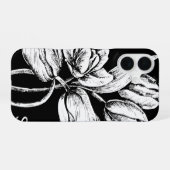 Monogram Witte Tulpen op Zwart iPhone 16 Hoesje (Achterkant horizontaal)