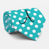 Monogram witte turquoise polka dots stropdas (Opgerold)