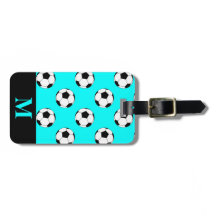 Monogram witte voetbalballen, aqua blauw