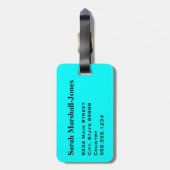 Monogram witte volleybal, aqua blauw bagagelabel (Achterkant verticaal)