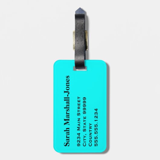 Monogram witte volleybal ballen, Aqua Blue Bagagelabel (Achterkant verticaal)