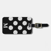 Monogram witte volleybal, zwarte bagagelabel (Voorkant horizontaal)