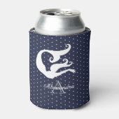 Monogram witte zeemeermin op marineblauw blikjeskoeler (Blikje Voorkant)