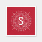 Monogram witte zijde op rood Bord Servet (Voorkant)