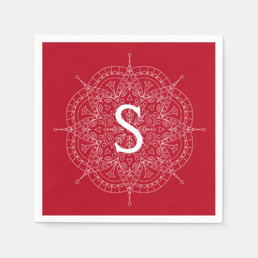 Monogram witte zijde op rood Bord Servet (Voorkant)