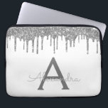 Monogram witte zilveren glitter laptop sleeve<br><div class="desc">White and Silver Faux Dripping Modern en Elegant Girly Glitter en Sparkle Elegant Monogram Hoesje. Dit hoesje kan worden aangepast om uw initiaal en voornaam op te nemen.</div>