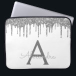 Monogram witte zilveren glitter laptop sleeve<br><div class="desc">White and Silver Faux Dripping Modern en Elegant Girly Glitter en Sparkle Elegant Monogram Hoesje. Dit hoesje kan worden aangepast om uw initiaal en voornaam op te nemen.</div>