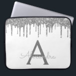 Monogram witte zilveren glitter laptop sleeve<br><div class="desc">White and Silver Faux Dripping Modern en Elegant Girly Glitter en Sparkle Elegant Monogram Hoesje. Dit hoesje kan worden aangepast om uw initiaal en voornaam op te nemen.</div>