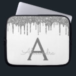 Monogram witte zilveren glitter laptop sleeve<br><div class="desc">White and Silver Faux Dripping Modern en Elegant Girly Glitter en Sparkle Elegant Monogram Hoesje. Dit hoesje kan worden aangepast om uw initiaal en voornaam op te nemen.</div>