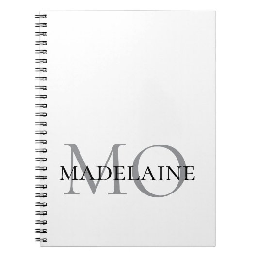 Monogram Witte Zilveren Kleur Persoonlijk Notitieboek (Voorkant)