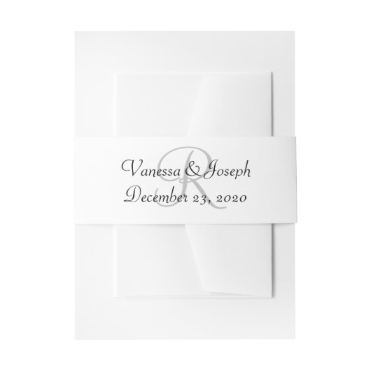 Monogram Witte Zwart Zilveren Bruiloft Uitnodigingen Wikkel (Voorkant Voorbeeld)