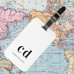 Monogram witte zwarte naam initialen elegant bagagelabel<br><div class="desc">Een klassieke witte achtergrond. Pas uw monogram initialen geschreven blokletters en jouw naam in zwart aan en voeg deze toe. Moderne,  trendy en simpel.</div>