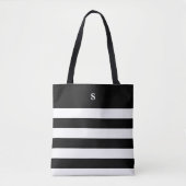 Monogram witte & zwarte streep Canvas tas (Voorkant)