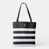 Monogram witte & zwarte streep Canvas tas (Achterkant)