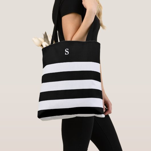 Monogram witte & zwarte streep Canvas tas (Dichtbij)