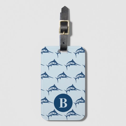 Monogram wolblauw zwaardvis bagagelabel (Voorkant (verticaal))