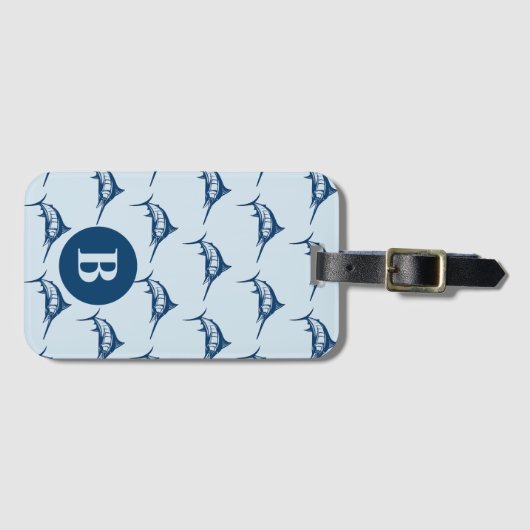 Monogram wolblauw zwaardvis bagagelabel (Voorkant (horizontaal))
