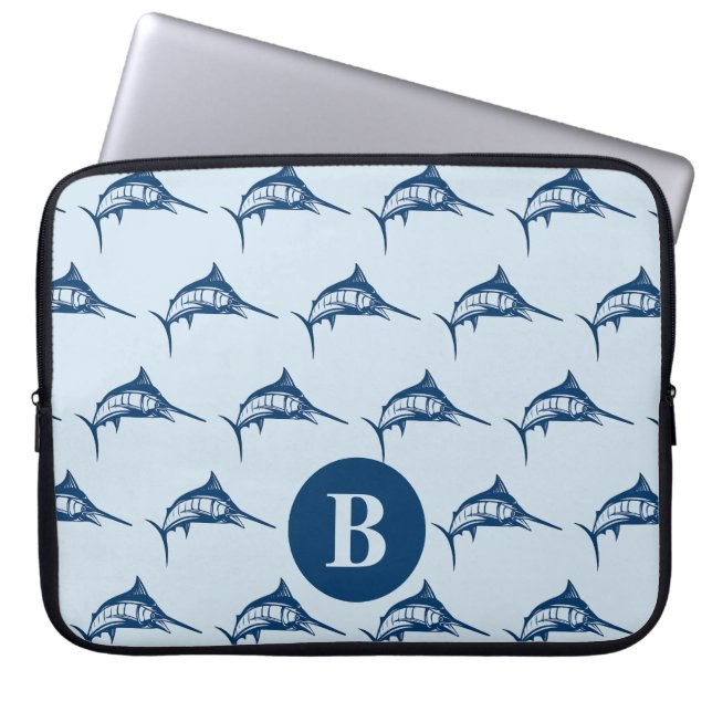 Monogram wolblauw zwaardvis laptop sleeve (Voorkant)