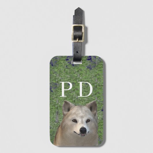 Monogram wolf met groen bagagelabel (Voorkant (verticaal))