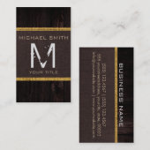 Monogram Wood Kijk Brown Burlap Rustic Visitekaartje (Voorkant / Achterkant)