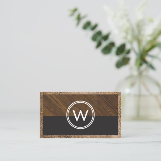 Monogram Wood Twee Tinten | Lederen Afwerking Visitekaartje (Staand voorkant)