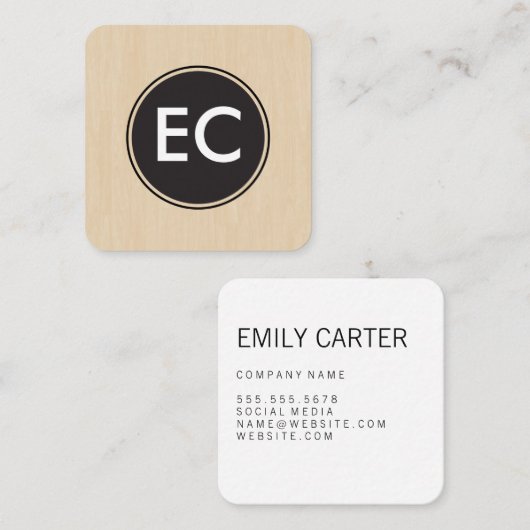 Monogram Wood Vierkante Visitekaartje (Voorkant / Achterkant)