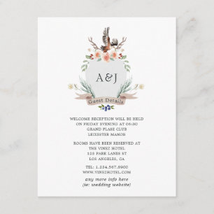Monogram Woodland Crest Huwelijksgast Details Informatiekaartje