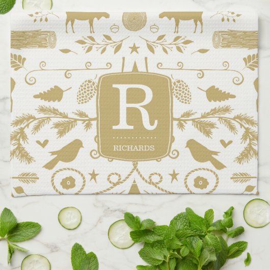 Monogram Woodland Holiday Keuken Handdoek (Gevouwen)