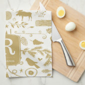 Monogram Woodland Holiday Keuken Handdoek (Quarter Fold)