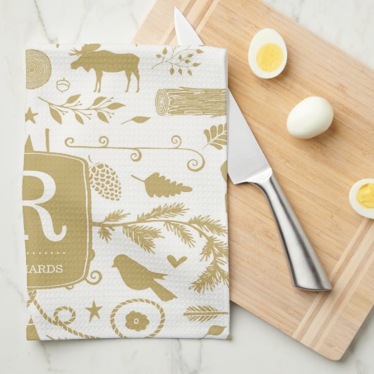 Monogram Woodland Holiday Keuken Handdoek (Quarter Fold)