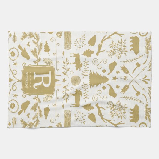 Monogram Woodland Holiday Keuken Handdoek (Horizontaal)