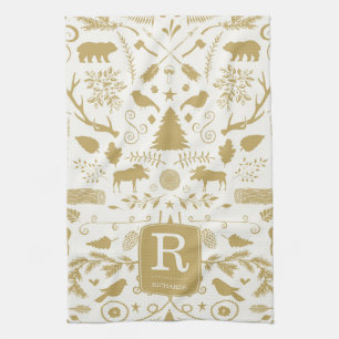 Monogram Woodland Holiday Keuken Handdoek
