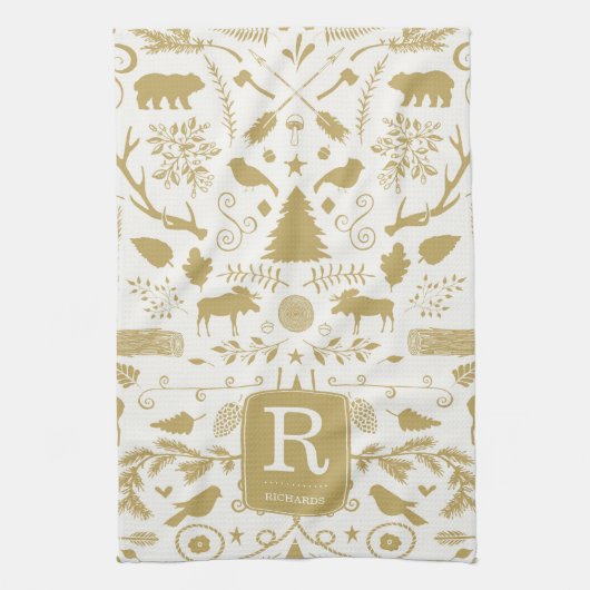 Monogram Woodland Holiday Keuken Handdoek (Verticaal)